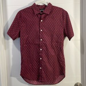 Crimson with indigo floral pattern Bonobos short sleeve casual shirt